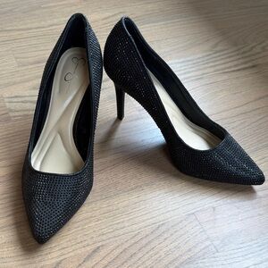 Jessica Simpson Elegant Black Rhinestone Stiletto Heels
